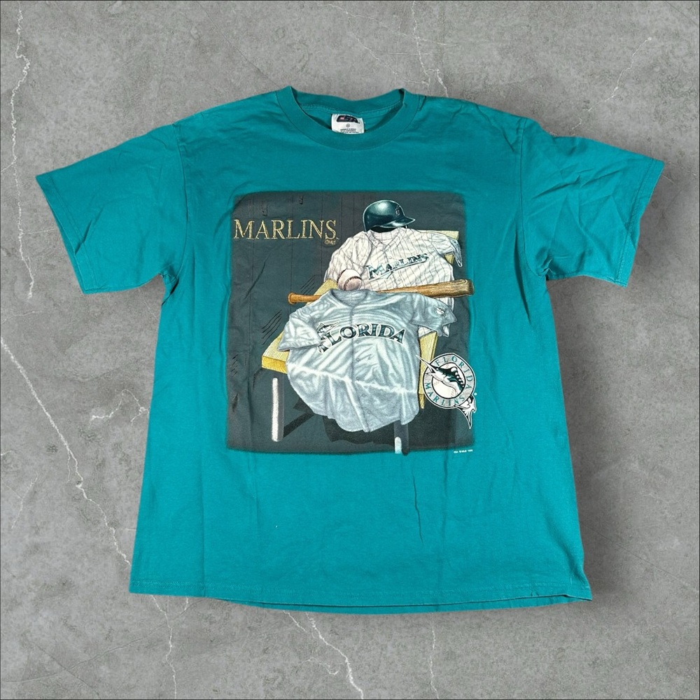Vintage Florida Marlins Shirt Mens XL Blue 90s MLB Baseball 1998‎ Big Print Rare